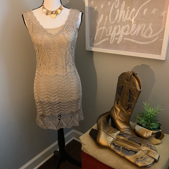 V Christina Boho Crochet Bodycon Mini Dress - Picture 1 of 8